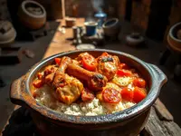Congolese-Style Moambe-Inspired Chicken and Tomato-Palm Stew with Rice