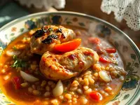 Georgian-Style Chakhokhbili (Tomato Herb Chicken Stew) with Barley