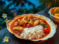 I-Kiribati-Style Chicken and Plantain Tomato Stew with Rice