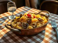 Liechtenstein-Style Cheesy Spaetzle with Mushrooms and Onions