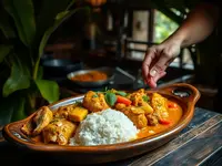 Myanmar-Style Turmeric Chicken Curry with Tomatoes and Rice