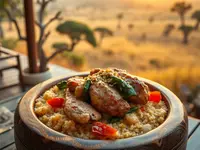 Malawi-Style Nsima with Tomato Chicken and Greens
