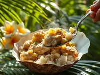 Palauan-Style Coconut Chicken and Cassava Stew with Rice